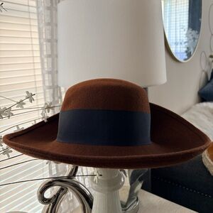 VTG Brown Wool Flip Back Black Bow Hat